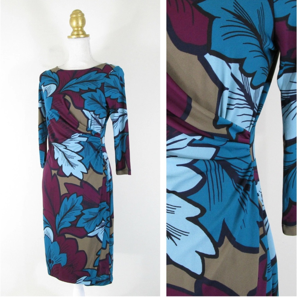 Talbots Blue and Purple Floral Long Sleeve Dress